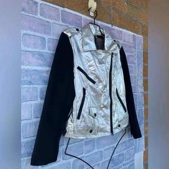Rebecca Minkoff moto jacket with a striking foil finish small - Picture 3 of 16